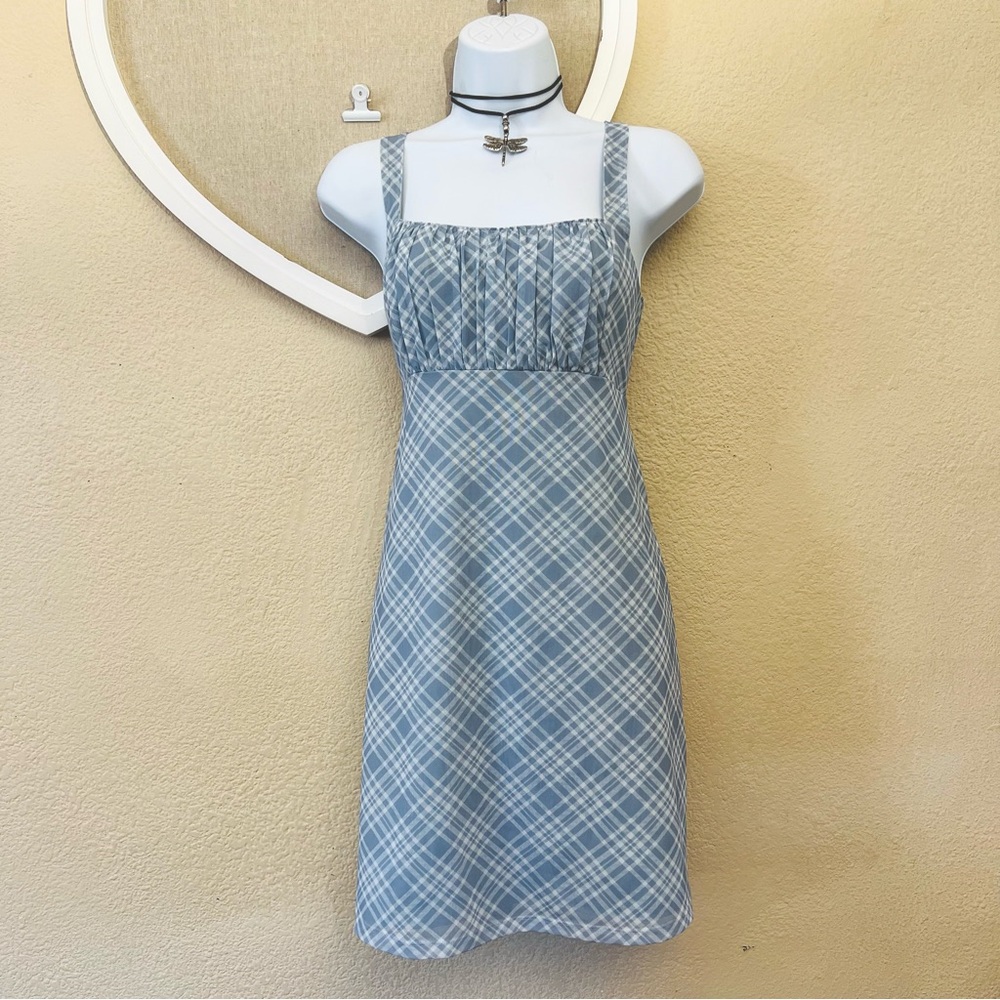 Social Tourist Pastel Blue Gingham Dress Sz Medium